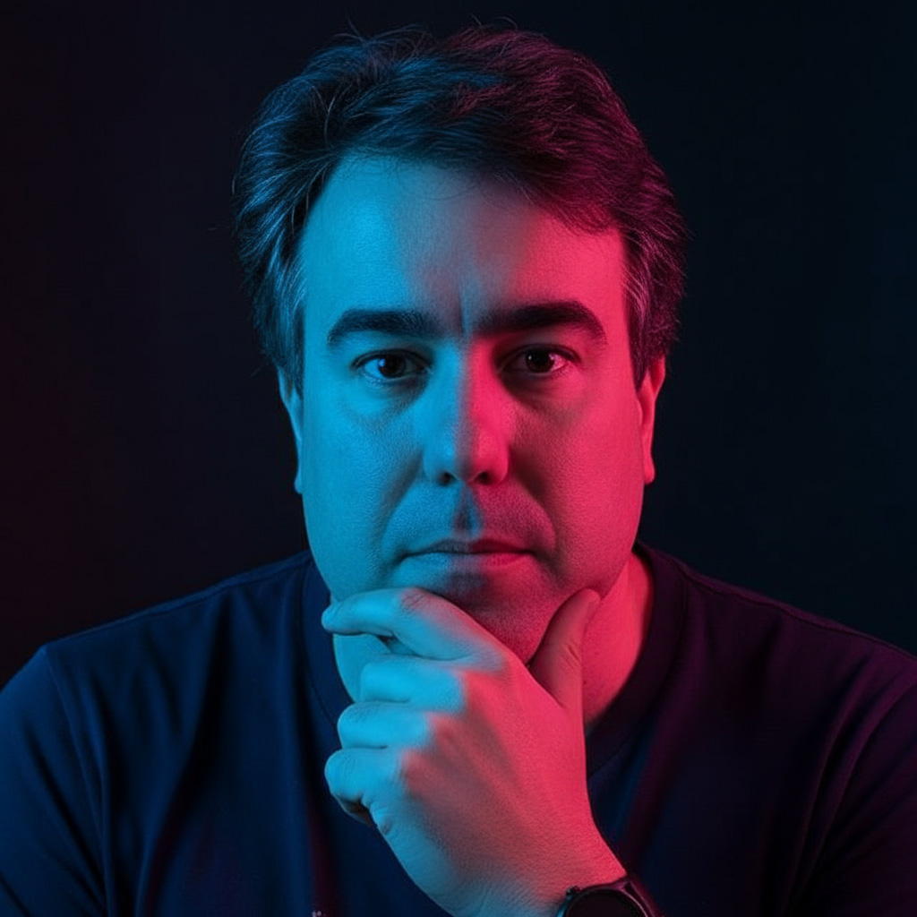 Retrato Masculino com Iluminação Neon — Força e Introspecção – 8 fotos