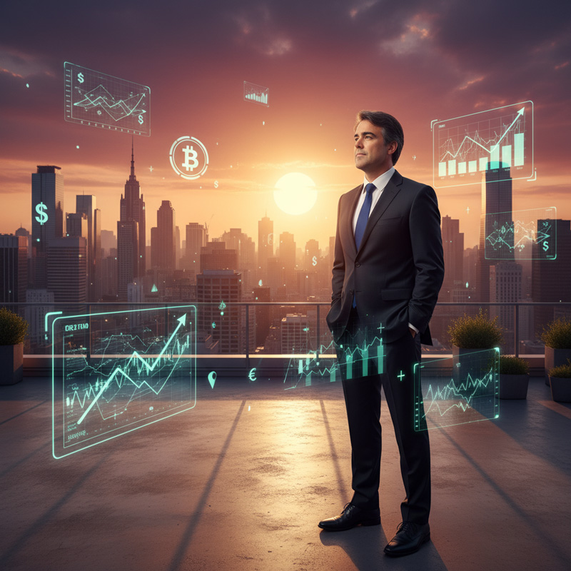 Retrato Executivo no Terraço Urbano — Visão, Futuro e Luz Dourada do Sucesso – 8 fotos